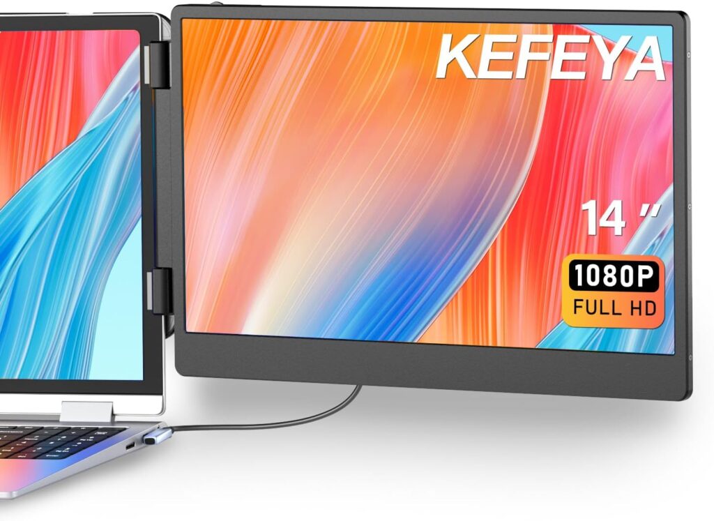 KEFEYA Laptop Screen Extender 14, Portable Monitor Extension for laptop13-17.3, 1080P FHD IPS Display Dual Travel Monitor for Laptop, Plug n Play for Windows/Chrome/Mac/Switch/PS5, USB-C/HDMI