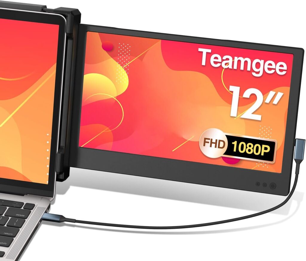 Teamgee Portable Monitor for Laptop, 14” FHD 1080P IPS Laptop Screen Extender with Build-in Stand/Dual Speakers, HDMI/USB-A/Type-C Plug and Play Display for 13”-17” Laptops (Mac, Wins, Android, Dex)